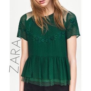 Zara Emerald Embroidered Top